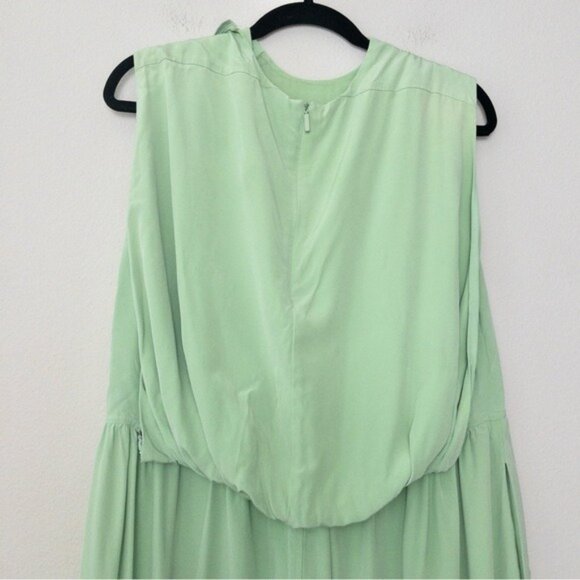 Tibi Eco Silk Cape Mini Dress 2 Mint Green Zip Sleeveless Tie Hem - Picture 13 of 16